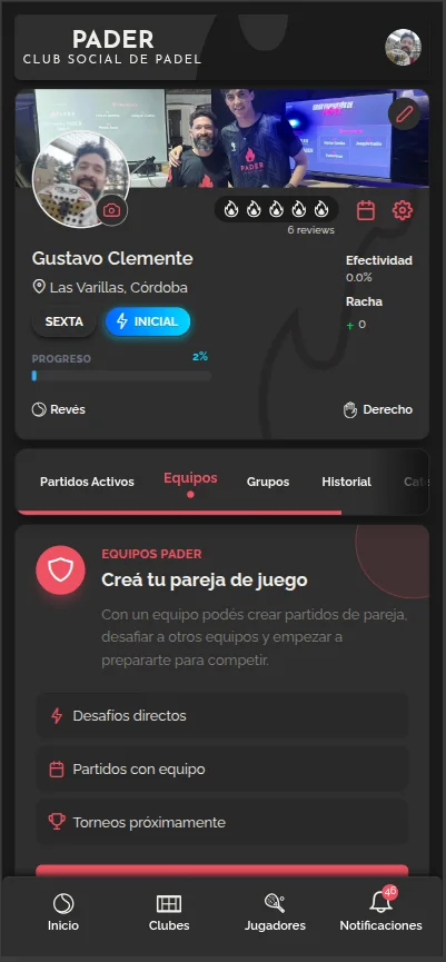 PADER · perfil del jugador